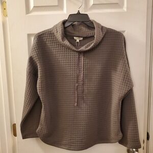 Max Studio sz L gray waffle knit funnel neck pullover shirt NWT drop shoulder